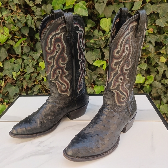 Nocona Full Quill Ostrich Western Boots Size 9.5 D Black/Red - Picture 4 of 12